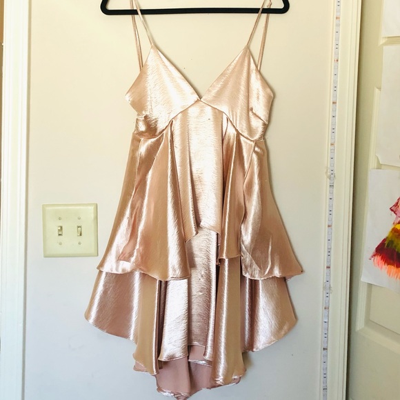 Olivaceous Dresses & Skirts - Champagne Satin Babydoll Mini Dress